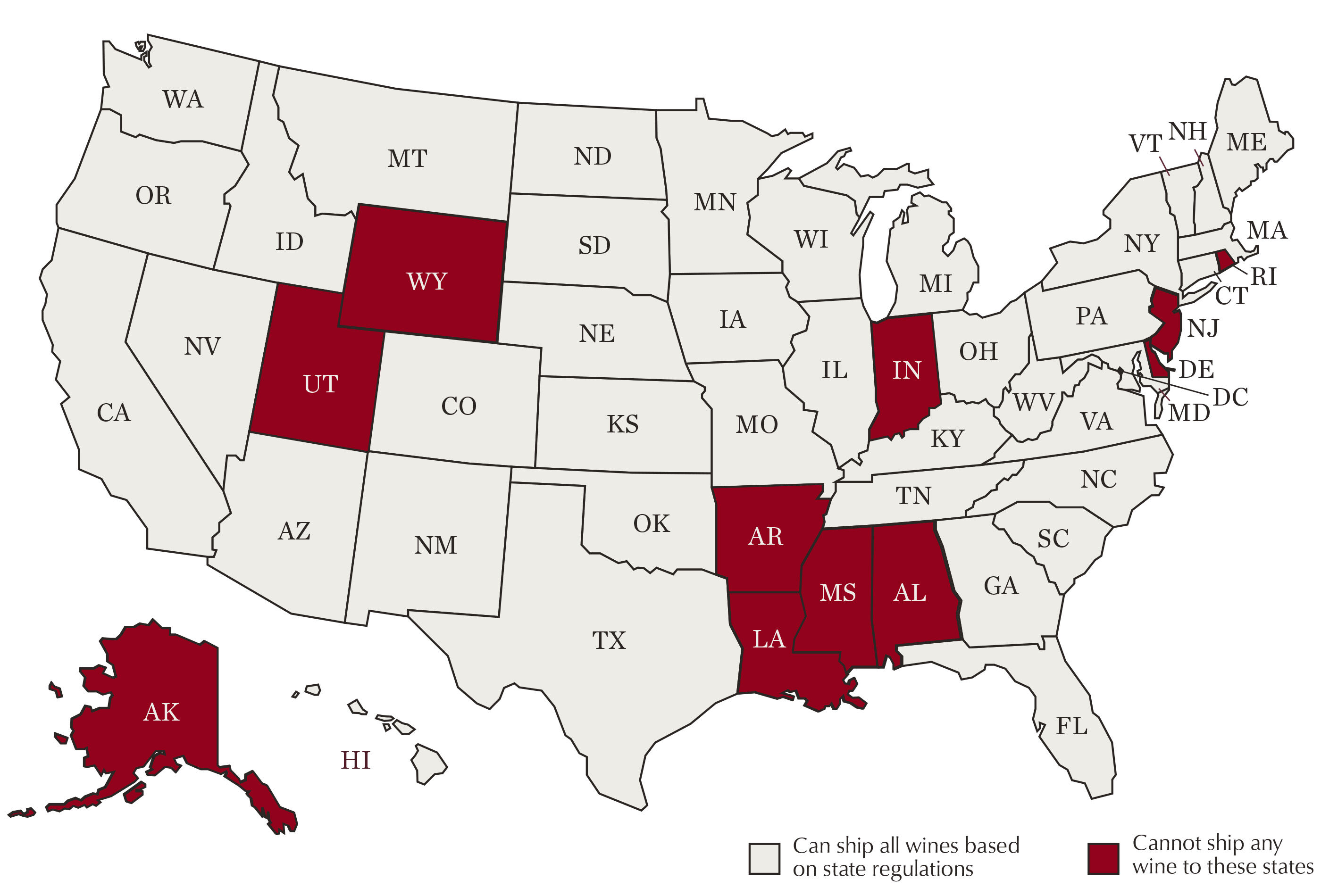 Kendall-Jackson Shipping Compliance Map of USA